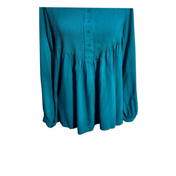 Sundance Teal Mystic Falls Popover Blouse Top Pintuck Size Medium - Picture 2 of 6